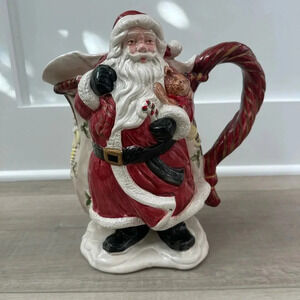 FITZ & FLOYD FF CHRISTMAS
SANTA PITCHER HAND PAINTED 2 QUART